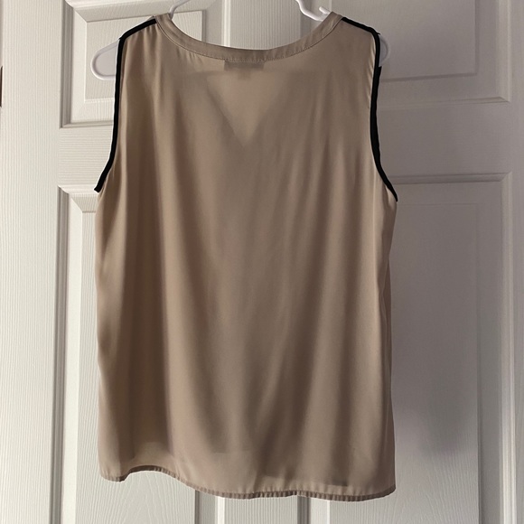 Tan V-neck Blouse with Black Trim - Picture 2 of 4